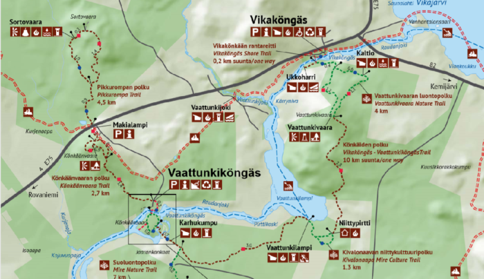 Carte des randonnées autour de Rovaniemi: region du cercle arctique